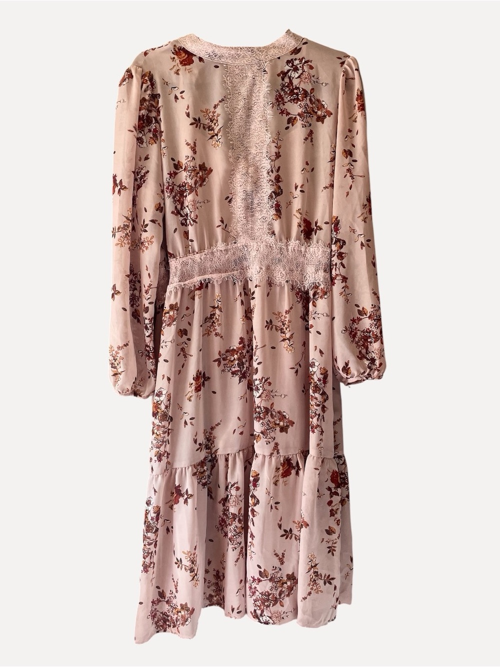 Blush Floral Lace Long Sleeve Midi Dress